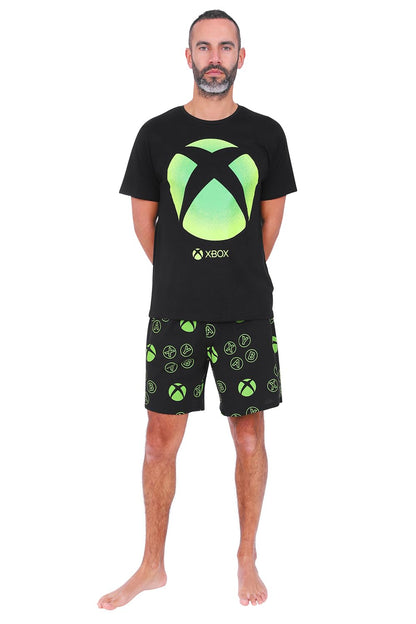 Xbox official boys' black cotton gaming pyjama set featuring matching shorts for ages 6-7, comfortable pajamas for kids.