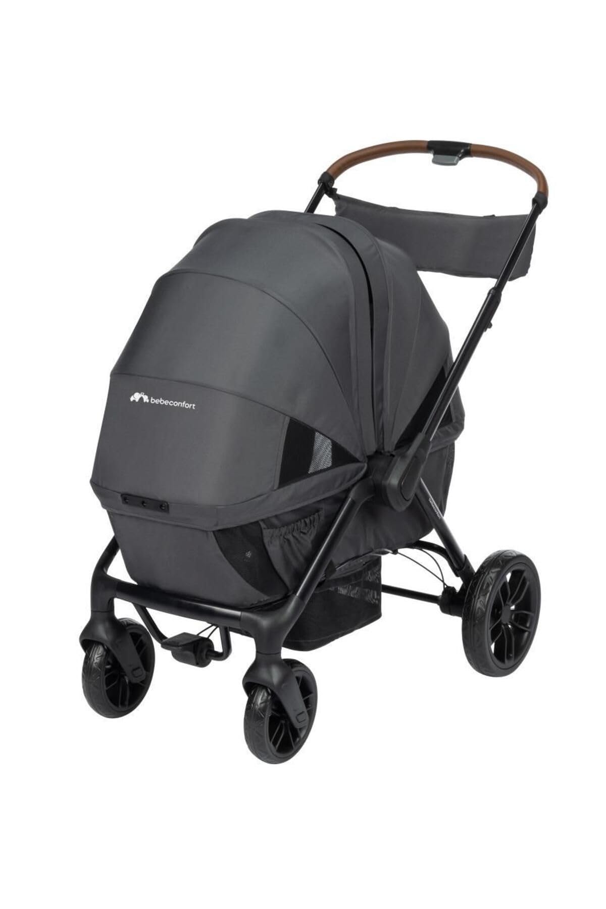 Bebeconfort Helios, Double Pram from Birth, 0-4 Years, 0-22kg, 2 Face-to-face Seats, Large All-Terrain Wheels, Compact Folding, Trolley on Wheels, Protective Canopy, Mineral Graphite