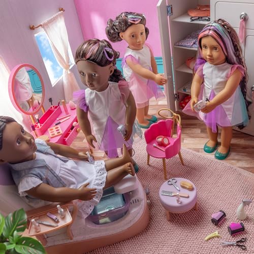 Our Generation Phoebe fashion doll with complete outfit, hair extensions, and comb, perfect for imaginative playtime adventures.