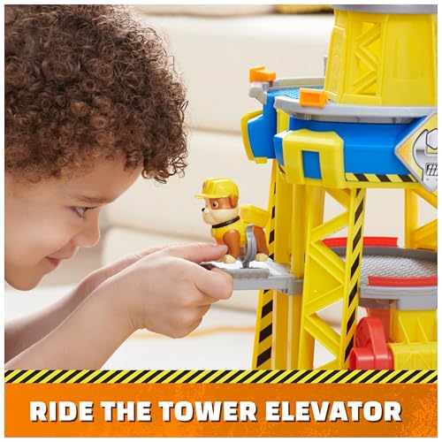 Rubble and Crew, Bark Yard Crane Tower Playset with Rubble Action Figure, Toy Bulldozer and Kinetic Build-It Play Sand, Kids’ Toys for Boys and Girls 3+