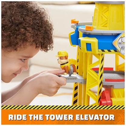 Rubble and Crew, Bark Yard Crane Tower Playset with Rubble Action Figure, Toy Bulldozer and Kinetic Build-It Play Sand, Kids’ Toys for Boys and Girls 3+