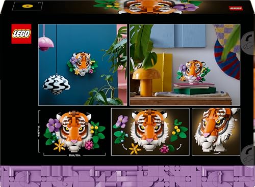LEGO Art The Fauna Collection Tiger 3D buildable painting with decorative flowers for home or office decor.