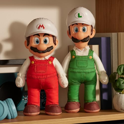 The Super Mario Galaxy Movie Fire Luigi Poseable Plush 15" / 38cm, Officially Licensed by Jakks Pacific, Plush with Sculpted Roto Head, Nintendo Collectible Plush, for Ages 3+
