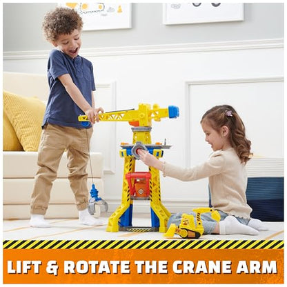 Rubble and Crew, Bark Yard Crane Tower Playset with Rubble Action Figure, Toy Bulldozer and Kinetic Build-It Play Sand, Kids’ Toys for Boys and Girls 3+