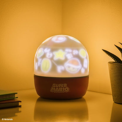 Paladone Super Mario projection light with interchangeable scenes, mood lighting, and three light modes for gaming room decor.
