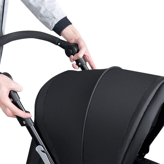 Maxmass Double Seat Baby Stroller, Folding Infant Pushchair with Adjustable Handlebar & Backrest, Storage Basket and Detachable Canopy, Travel Toddler Buggy for Shopping, Hanging Out (Black)