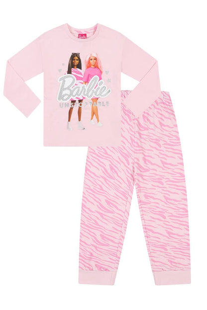 Barbie girls' long pink pyjama set for ages 3-4, featuring a fun, colorful design and comfortable fit.