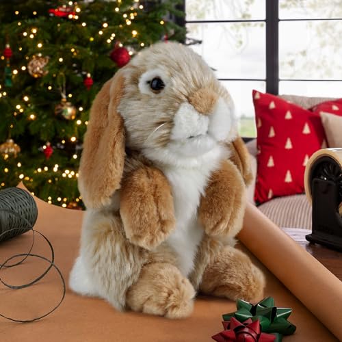 Living Nature Brown Sitting Lop Eared Rabbit, Realistic Soft Cuddly Bunny Toy, Naturli Eco-Friendly Plush, 18cm