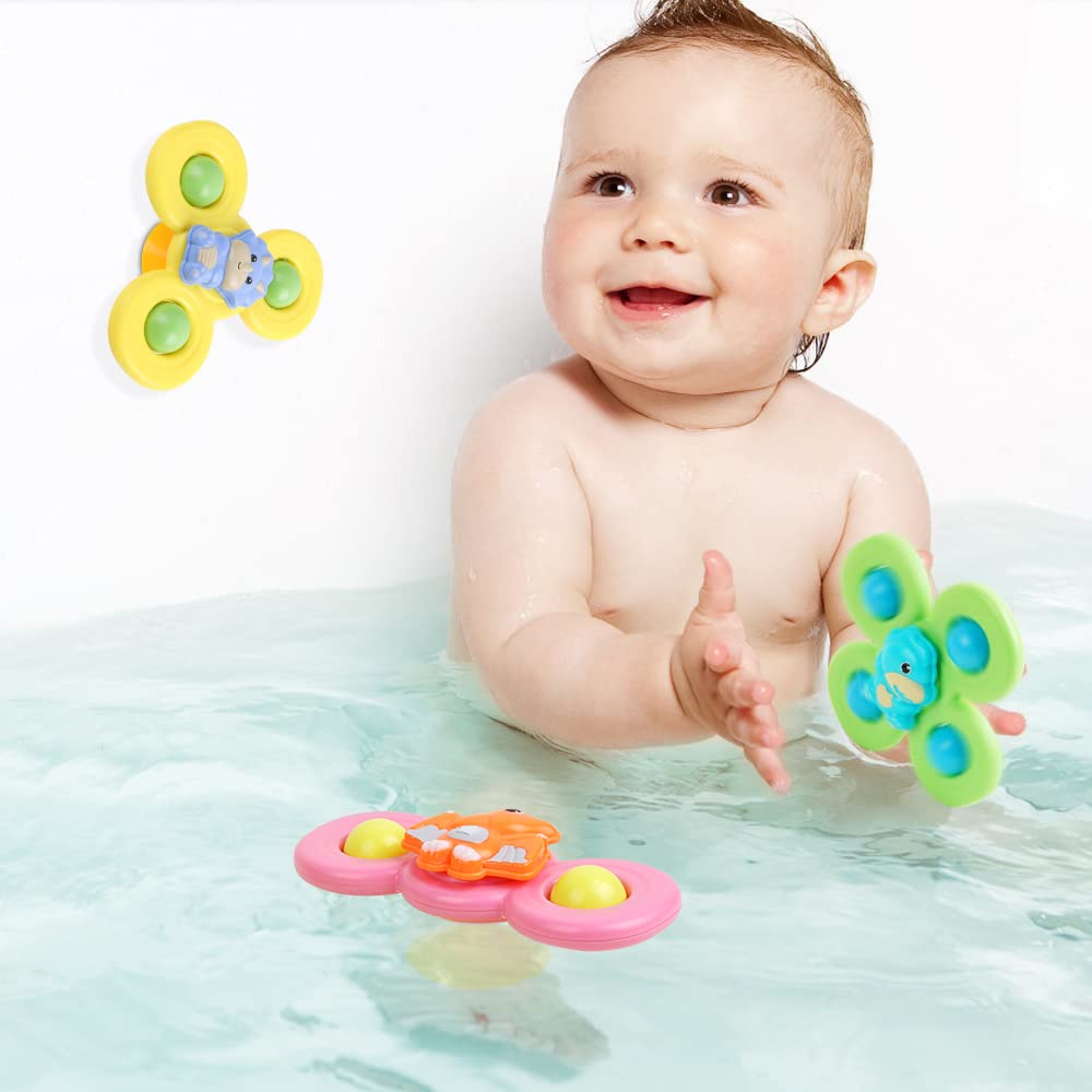 Vicloon Suction Cup Spinner Toys, 3-Pack Baby Bath Spinners with Suction, Dinosaur Design for 18+ Months