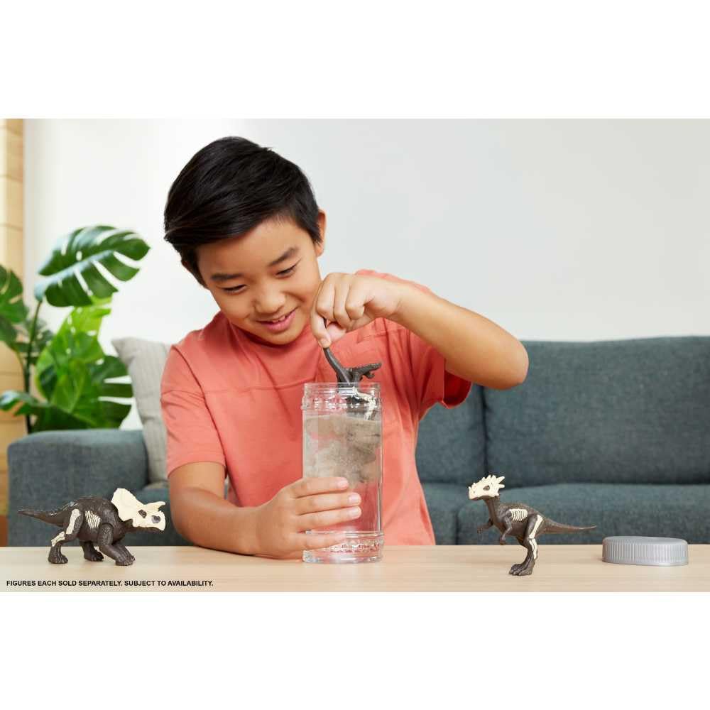 Mattel Jurassic World Dino Reveal Dinosaur Toys, Unpack Surprise & Warm Water Uncovers Full Decoration, 5 to 7 Inches, Species Vary, JDC52