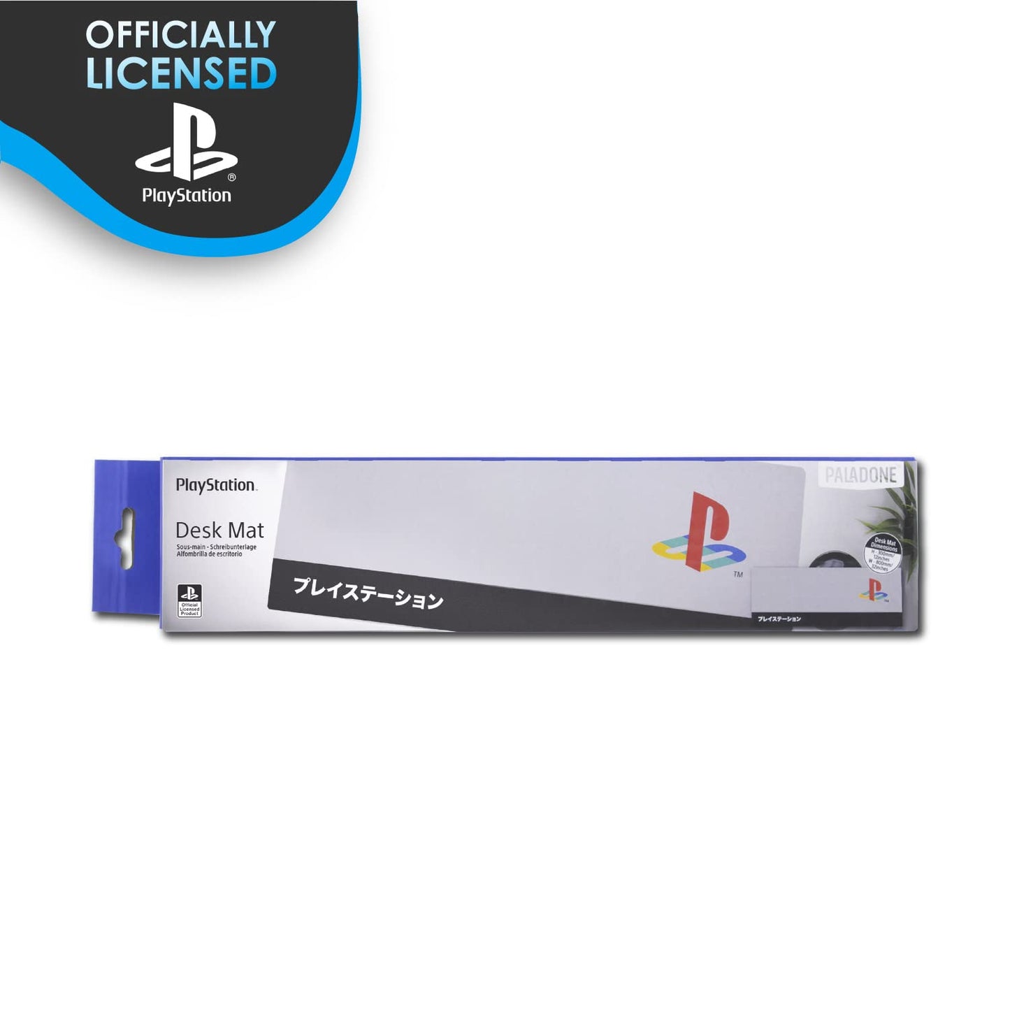 PlayStation Heritage desk mat by Paladone featuring official Sony design, large gaming mouse pad with non-slip surface.