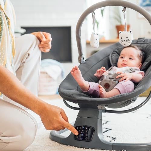 Bebeconfort Jolana, Electric Baby Swing, 0-6 Months (9 kg), Automatic Motion Detection, 12 Sooting Songs, 5 Nature Sounds, Adjustable Backrest, 2 Recline Positions, Tinted Graphite