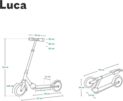 Lionelo Luca lightweight foldable scooter for kids and teens with adjustable handlebars and 20cm wheels.