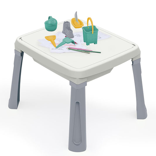 DOLU Sand and Water Table 3 in 1 Creativity Toy For Children From 24 Months Garden Toys Play Tray Activity Table Water Play Table Sandbox - White/Grey