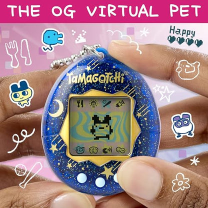 Bandai Tamagotchi Original Starry Night Shell | Tamagotchi Original Cyber Pet 90s Adults and Kids Toy with Chain | Retro Virtual Pets are Great Boys and Girls Toys or Gifts for Ages 8+