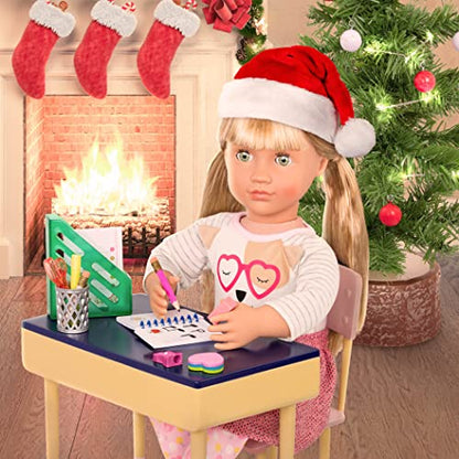 Our Generation 18-inch doll Christmas tree with colorful lights and ornaments for festive pretend play.