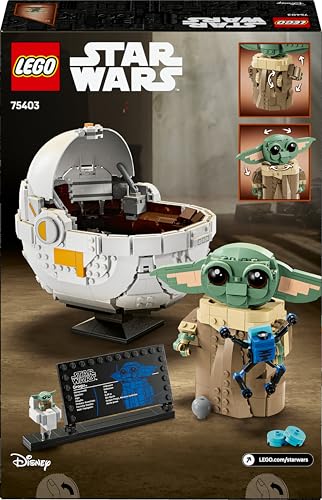 LEGO Star Wars 75403 set featuring Grogu character figure with hover pram, ideal for The Mandalorian fans.