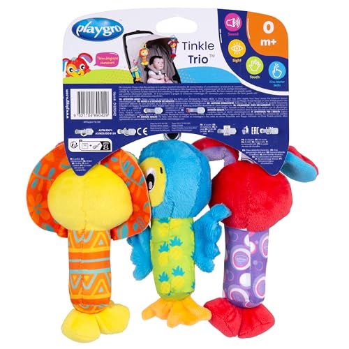Playgro Tinkle Trio on the Go, With squeaking, rattling and tinkling Noises, From 0 Months, Multicoloured, 40193