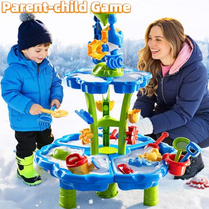 DULONIME 3-Tier Sand and Water Table Toys for Kids Aged 3 4 5 6 7 8, Water Waterfall Sensory Play Table with Beach Toys Accessories, Outdoor Activity Playset for Toddlers 2-4 3-5 4-6, Birthday Gifts
