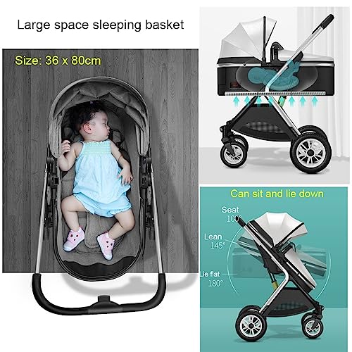 YCKEGEW Double Seat Twin Baby Stroller Luxury Carriage Tandem Pram Side By Side,Detachable Pushchair From Birth to 15 Kg,Infant Twins Stroller Can Sit Lie (Color : Gray)