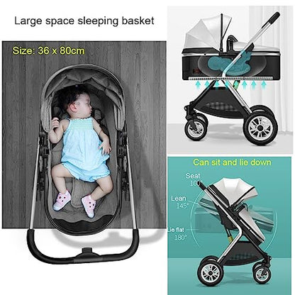 YCKEGEW Double Seat Twin Baby Stroller Luxury Carriage Tandem Pram Side By Side,Detachable Pushchair From Birth to 15 Kg,Infant Twins Stroller Can Sit Lie (Color : Gray)