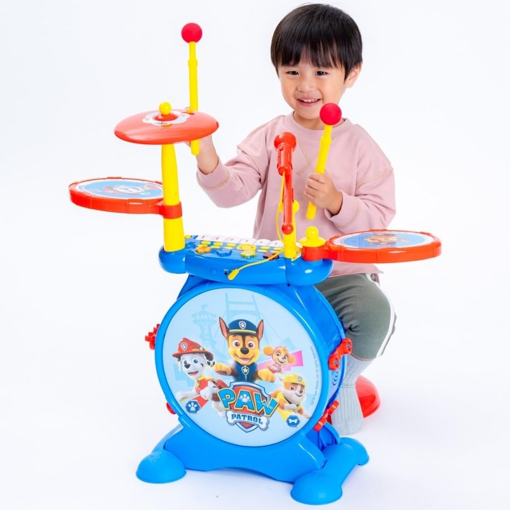 Lexibook, Paw Patrol, Electronic Set for Children, Musical Toy Game, Realistic Drum Sound, 8-Keys Keyboard, MP3 Plug, seat Included, Blue/red, K610PA