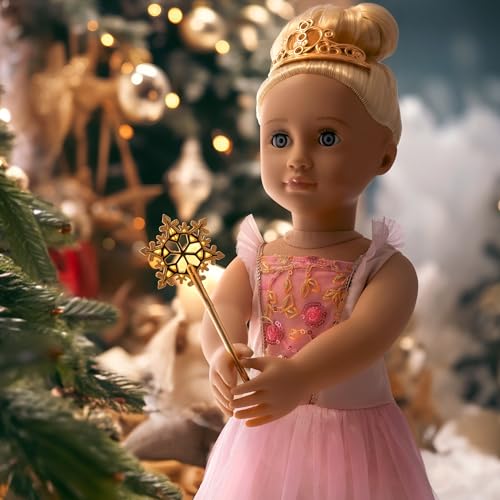 Our Generation 18-inch Sugar Plum Fairy Doll with blue eyes, blonde hair, pink ballet dress, tiara, and wand accessories.