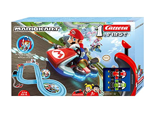 Carrera FIRST Nintendo Mario Kart slot car racing set with flip elements, 2.9 meters long, suitable for children aged 3+