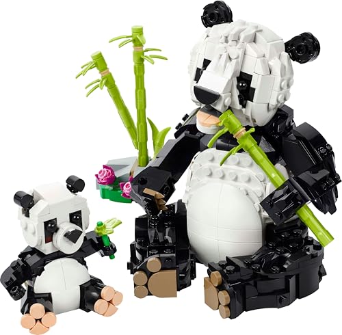 LEGO Creator 3in1 Wild Animals set featuring a panda family, penguin figures, and orca whale toys for creative play.