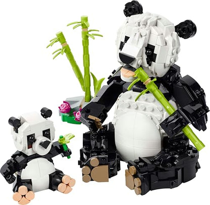 LEGO Creator 3in1 Wild Animals set featuring a panda family, penguin figures, and orca whale toys for creative play.