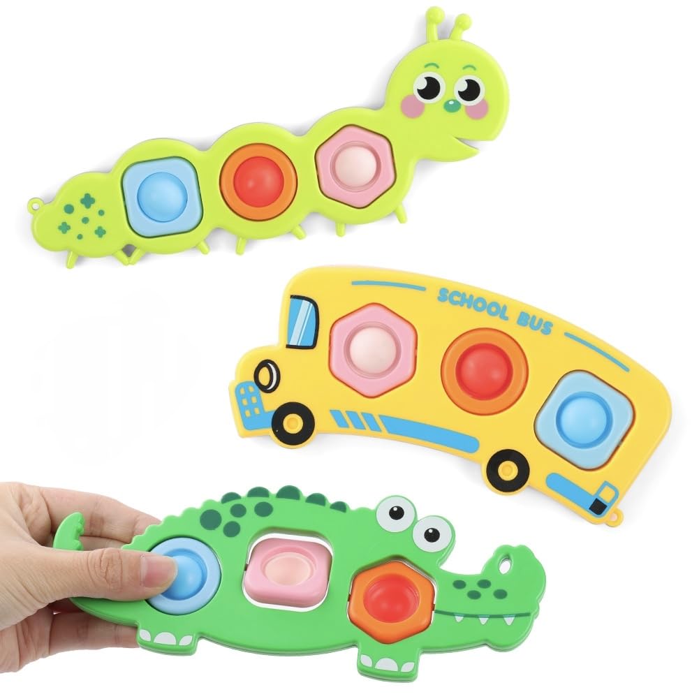 AYESY Fidget Popper Sensory Toys, 3pcs Pop Fidget Toys for Toddlers 12+ Month, Baby Montessori Toys for Stress Relief, Airplane Travel Activities, Autism Gift for Boys Girls