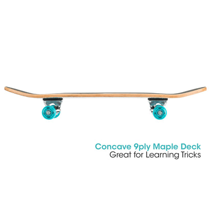 Xootz Kids Skateboard, Double Kick Trick Skate Board with Maple Deck, for Boys & Girls, Multiple Designs, 31 inch