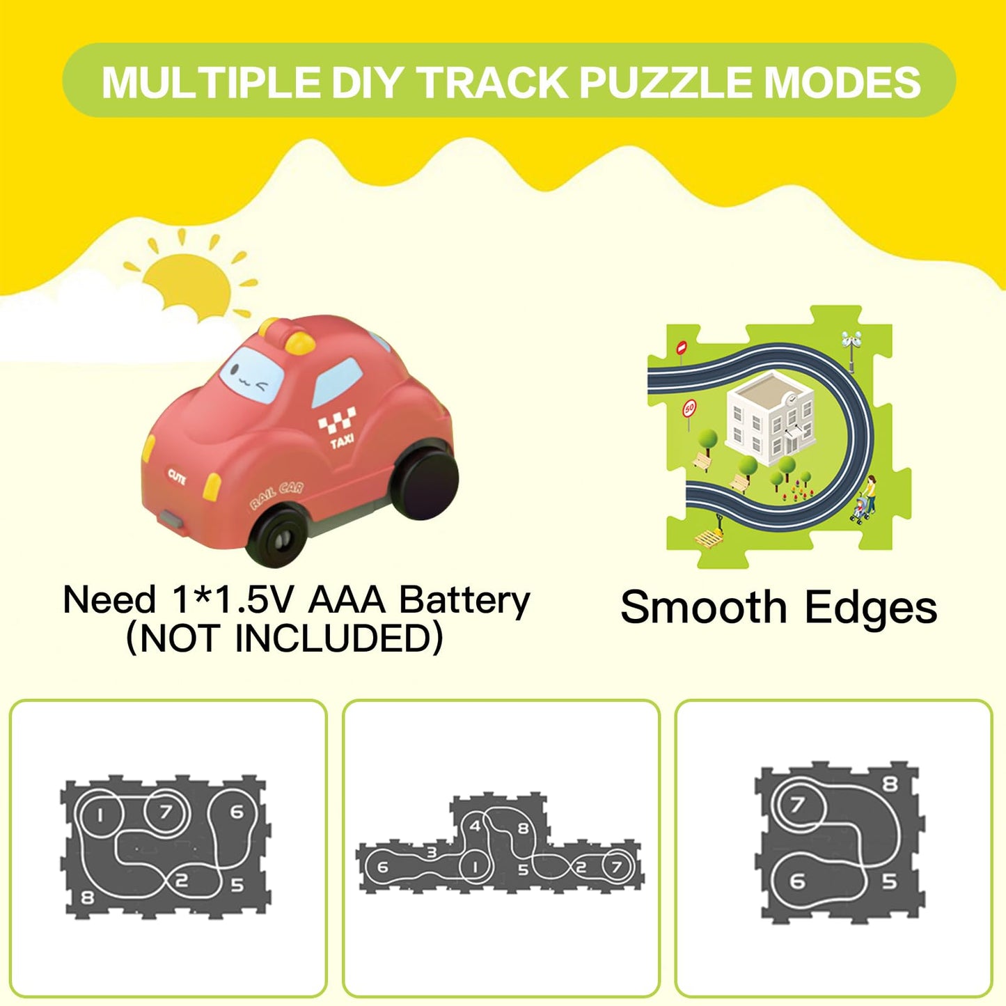 Bearbao Toddler Toys Gifts for 3 4 5 Year Old Boys, Total 16 Pieces Jigsaw Puzzle Racer Track Car Set with 2 Cars for Kids Boys 3-5, Puzzle Tracks Car Toys Gifts for 3 4 5 Years Old Boy Kids