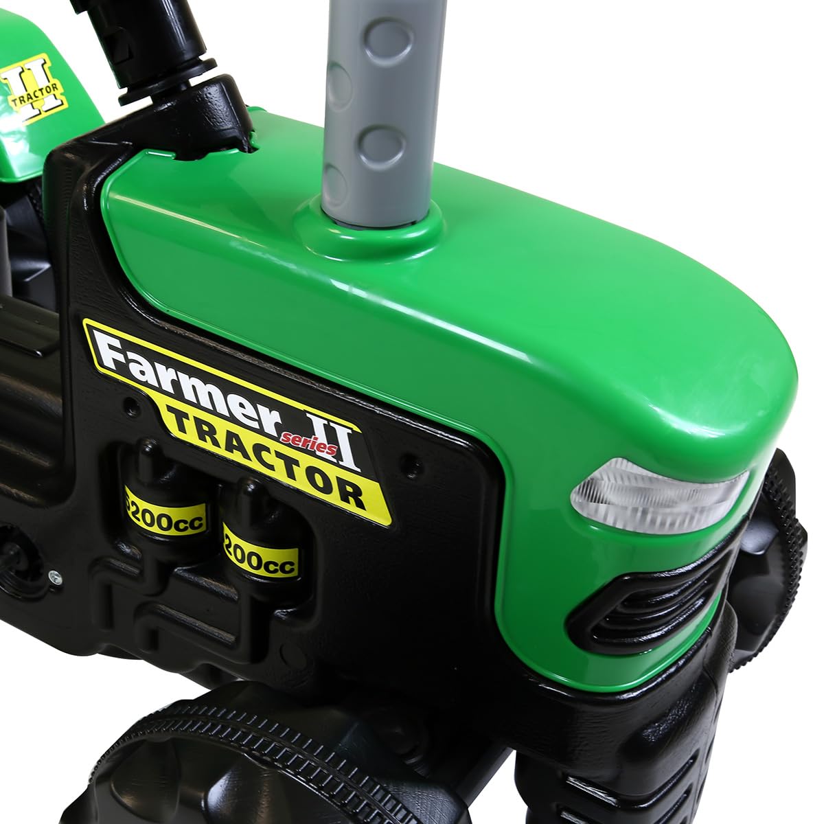 Dolu 8053 children's green and black ride-on tractor with trailer, working horns, and pedal control for kids aged 3 to 5.