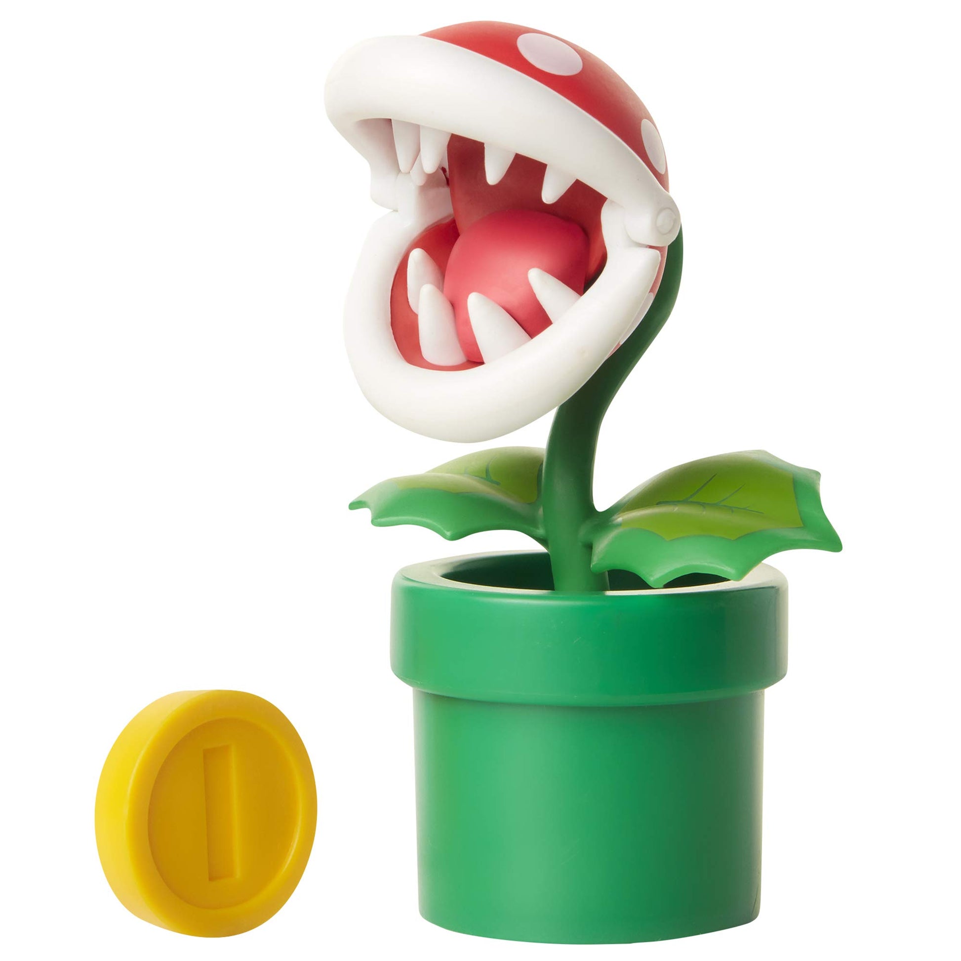 Nintendo Piranha Plant figurine with question box, multicoloured, 10 cm, detailed replica from the Jakks Pacific collection.
