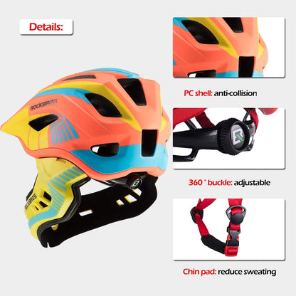 ROCKBROS Kids Full Face Bike Helmet Kids Helmet Toddler Bike Helmets Full Face Protective Safety Helmet for MTB Skateboarding Scooter Roller Skating Cycling S: 48-52 cm, M: 55-58 cm