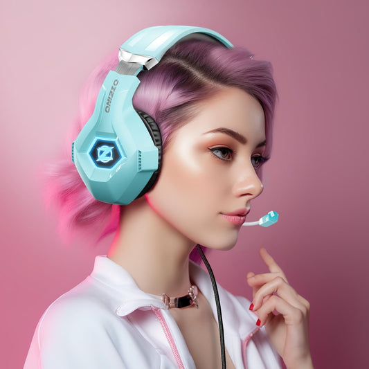 Ozeino Gaming Headset, 3D Sound Effects, Noise Eduction Microphone, Gaming Headphone for Ps4, Ps5, Xbox One, PC, Switch(light blue)