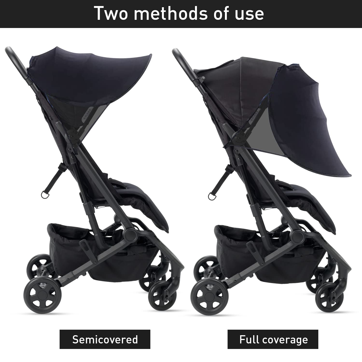 Black Esteopt baby pram sun shade cover with UPF50+, foldable breathable stroller sunshade canopy for pushchairs and buggies.