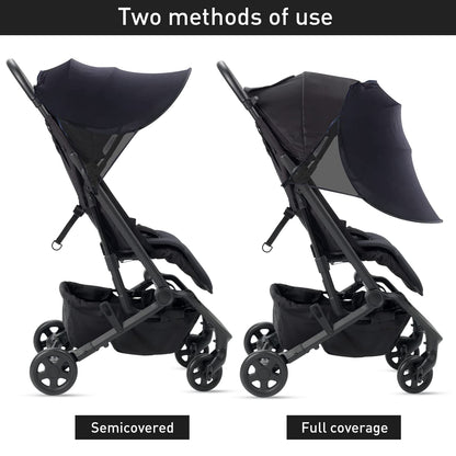 Black Esteopt baby pram sun shade cover with UPF50+, foldable breathable stroller sunshade canopy for pushchairs and buggies.