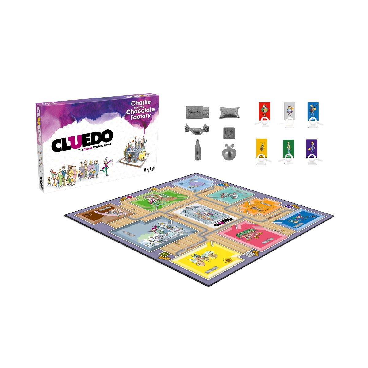 Winning Moves Charlie and the Chocolate Factory Cluedo Mystery Board Game, Play with Charlie Bucket, Veruca Salt and the Oompa-Loompas, Discover the secret's of Wonka's factory, fors ages 8 plus