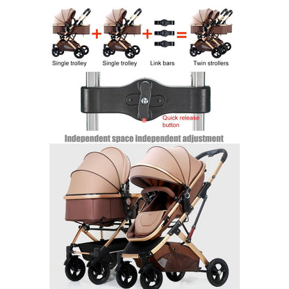YCKEGEW Double Baby Stroller for Infant and Toddler Reversible Bassinet Twins Pram,Detachable Pushchair Side-by-side Multi-Position Reclining Seats,Folding Prams Trolley (Color : Brown)