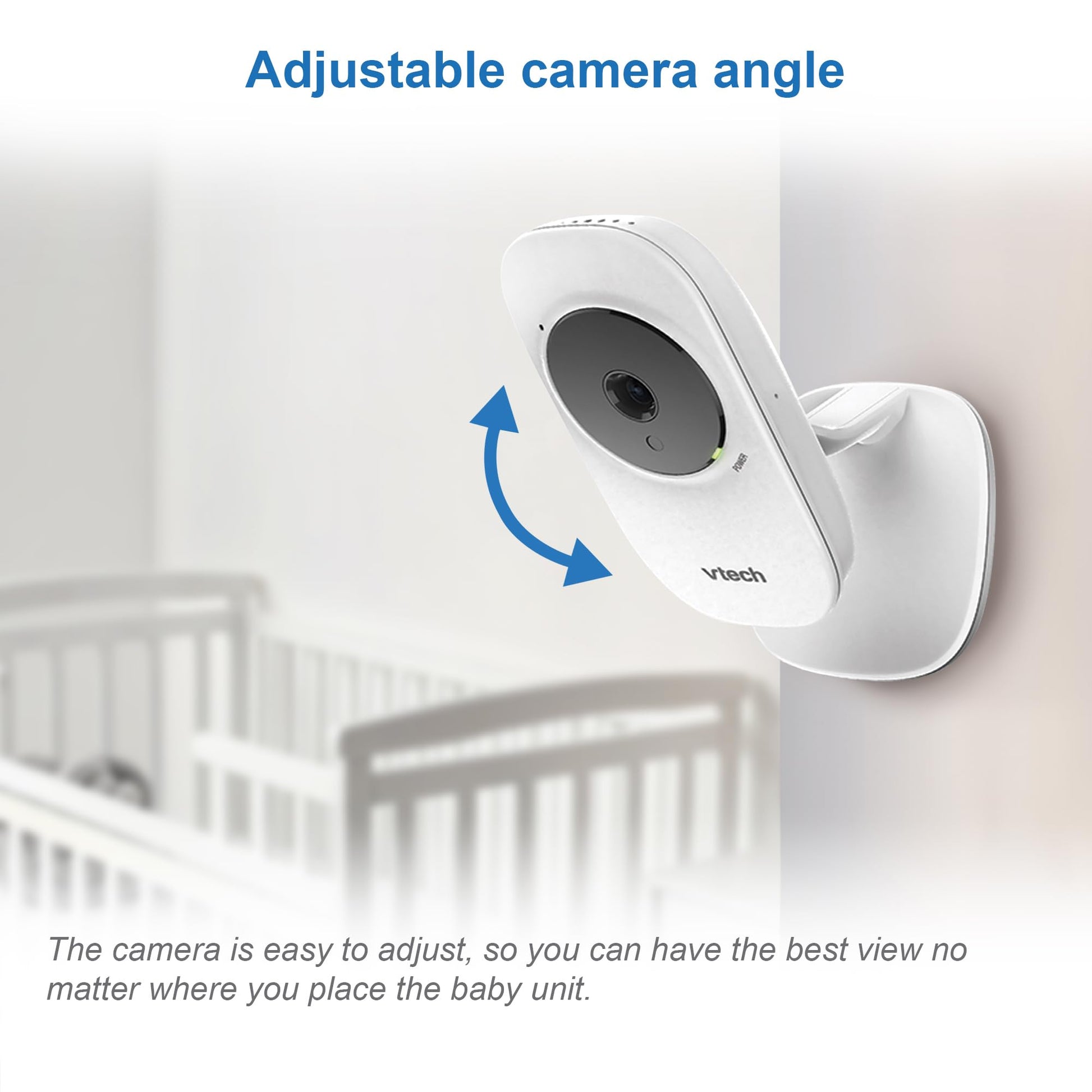 VTech VM3250 video baby monitor with camera, 2.8" LCD screen, night vision, long-range, soothing sounds, and 2x zoom functionality.