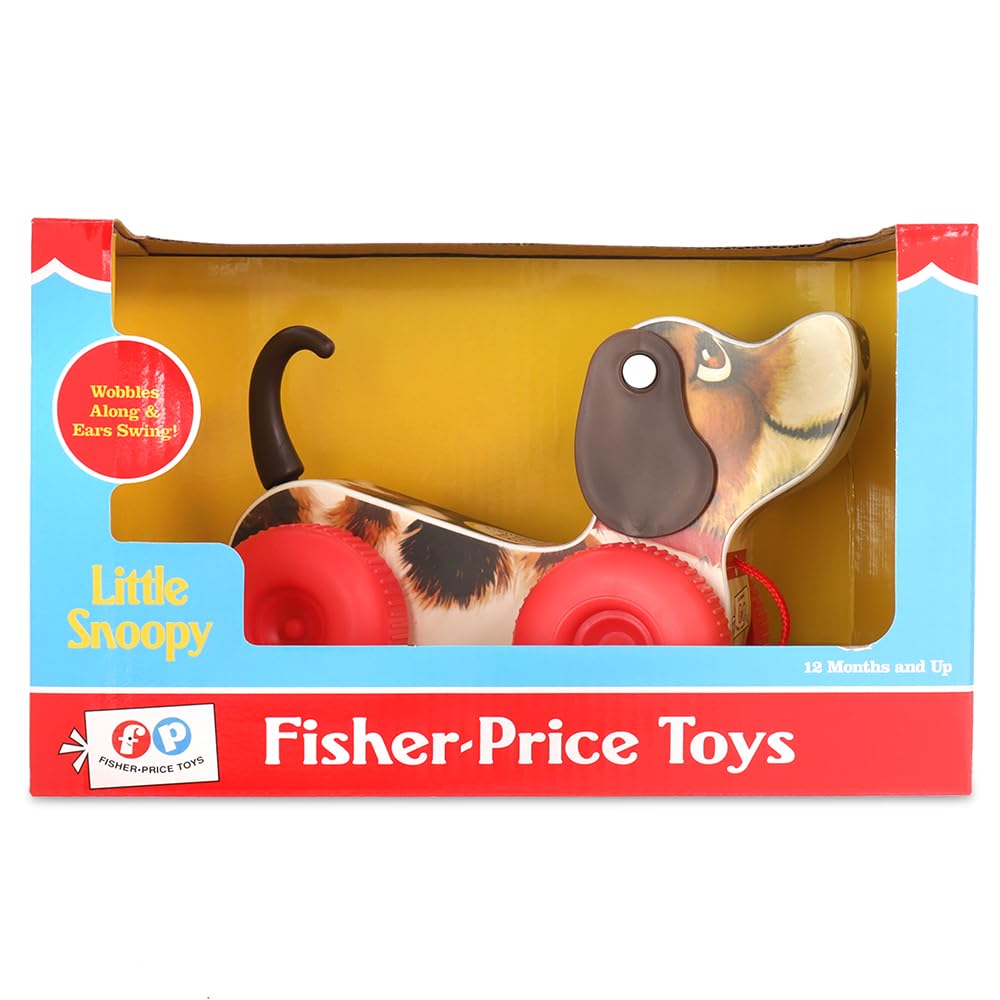 Basic Fun Fisher Price Classics Little Snoopy Pull Along Dog Toy | Retro Style Toddler Walking Toy with Interactive Features | Gift for Kids Aged 12+