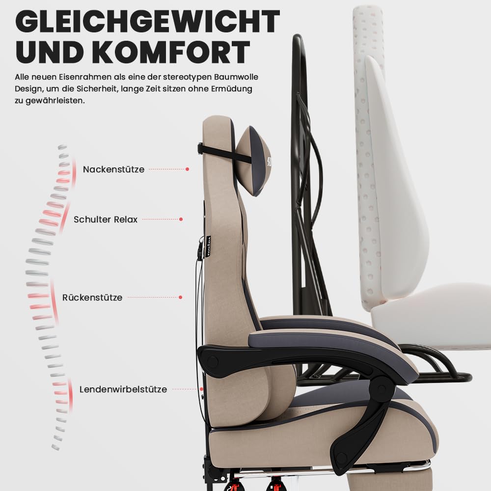 SUKIDA ergonomic gaming chair with massage feature, comfortable headrest, lumbar support, footrest, and height adjustment for adults.