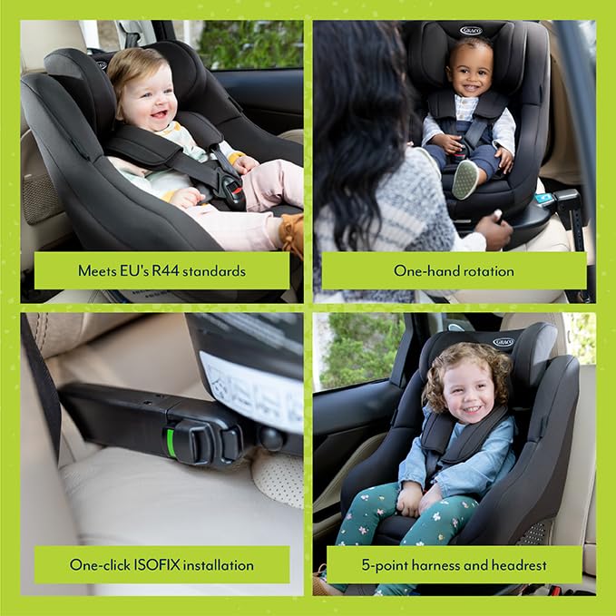 Graco Turn2Me Group 0+/1 ISOFIX 360° Rotating Car Seat, Rearward facing for longer from birth to approx. 4 years. Forward facing from approx. 1 to 4 years (9-18kg), Black fashion