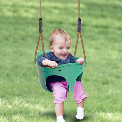 Green elephant BeneLabel kids swing seat with high back, adjustable rope for toddlers, indoor/outdoor use, supports up to 600lbs.