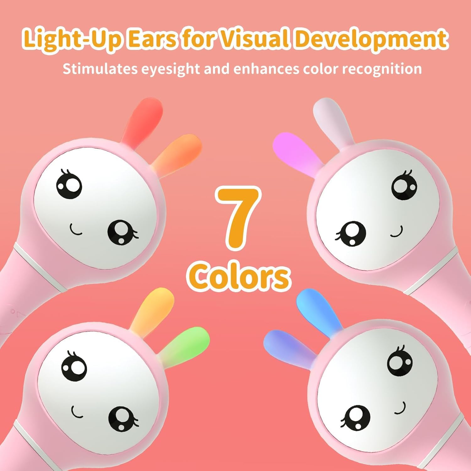 Pink Alilo Smarty Bunny baby rattle with musical lights, sensory features, teething design, for infants 0-12 months, colorful toy.