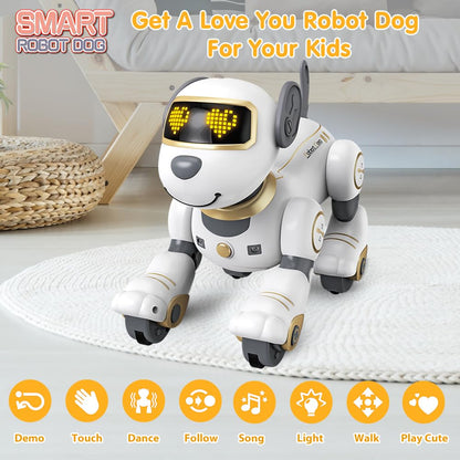 VATOS Remote Control Robot Dog Toy for Kids - Interactive Touch & Follow 17 Functions Robic Dogs, Programmable Smart Walking Intelligent Dancing RC Robot Puppy Toys 3-12 Birthday Gifts (Gold)