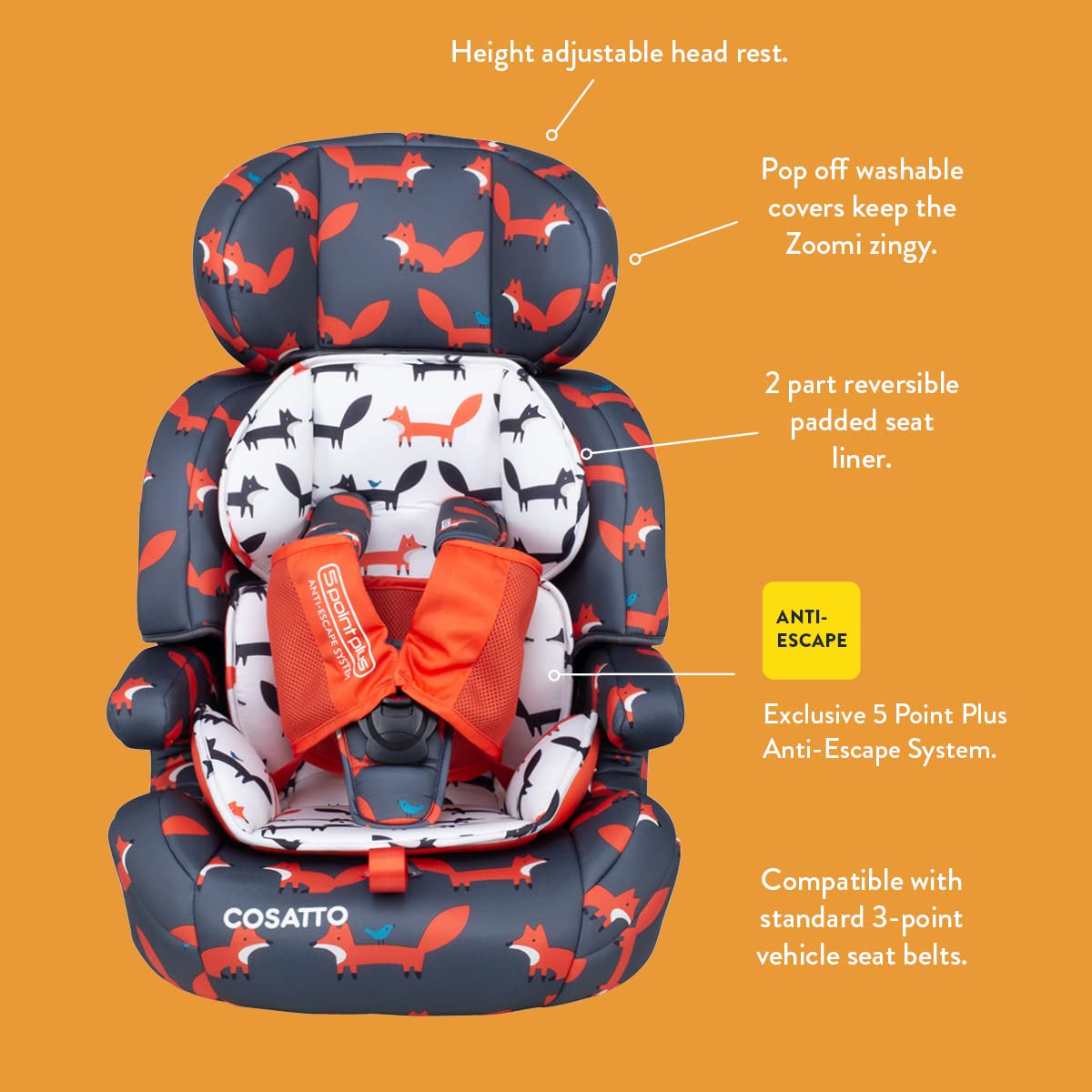 Cosatto Zoomi Car Seat - Group 1 2 3, 9-36 kg, 9 Months-12 Years, Side Impact Protection, Forward Facing (Rev Up)