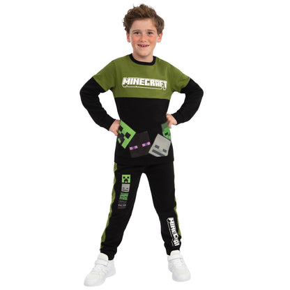 Minecraft Boys Sweatshirt And Joggers, Skeleton And Creeper 2 Piece Outfit, Gaming Boys Clothing, Black 6-7 Years